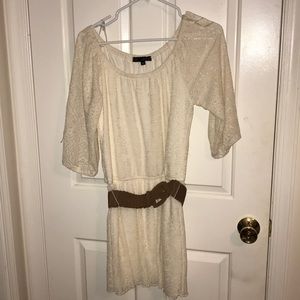 Cream Lace Dress with Belt